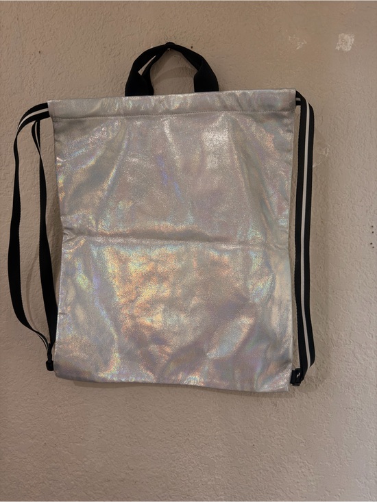 Victoria\'s Secret PINK Backpack Iridescent Silver Drawstring Logo Tote Bag NIP! main image 7